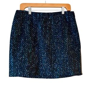 Elie Tahari Mini Skirt Size 10 Dark Blue Teal Black Side Zipper Lined